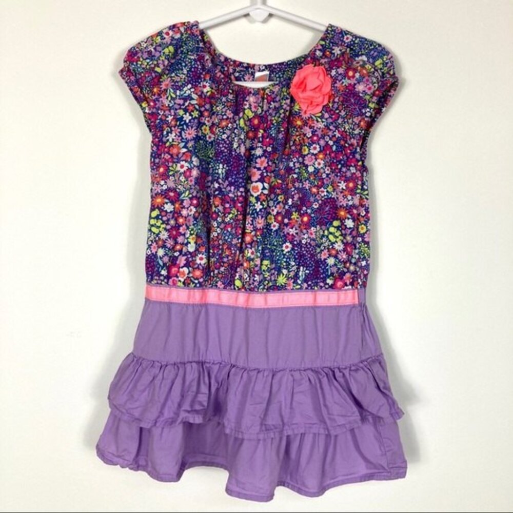 Cherokee Girl's 4T Short Sleeve Purple & Pink Floral Ruffle Dress